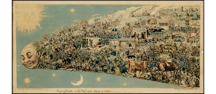 A cartoon of 1853, drawn by George Cruikshank and including
        Wild's Globe exhibition